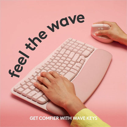 Logitech Wave Keys Wireless Ergonomic Keyboard with Cushioned Palm Rest – Rose