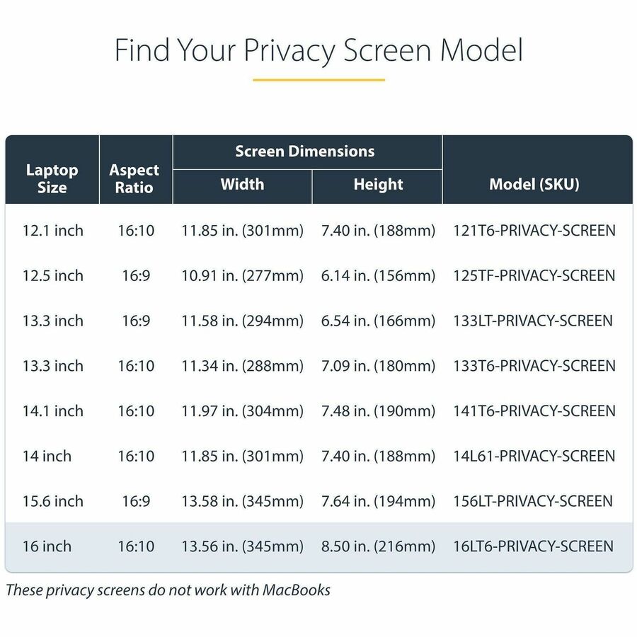 StarTech.com 16-inch 16:10 Flip-Up Privacy Screen with Touch - Anti-Glare Laptop Privacy Filter and Blue Light Reduction