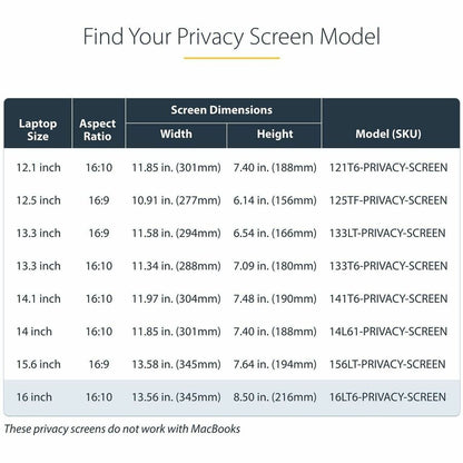 StarTech.com 16-inch 16:10 Flip-Up Privacy Screen with Touch - Anti-Glare Laptop Privacy Filter and Blue Light Reduction