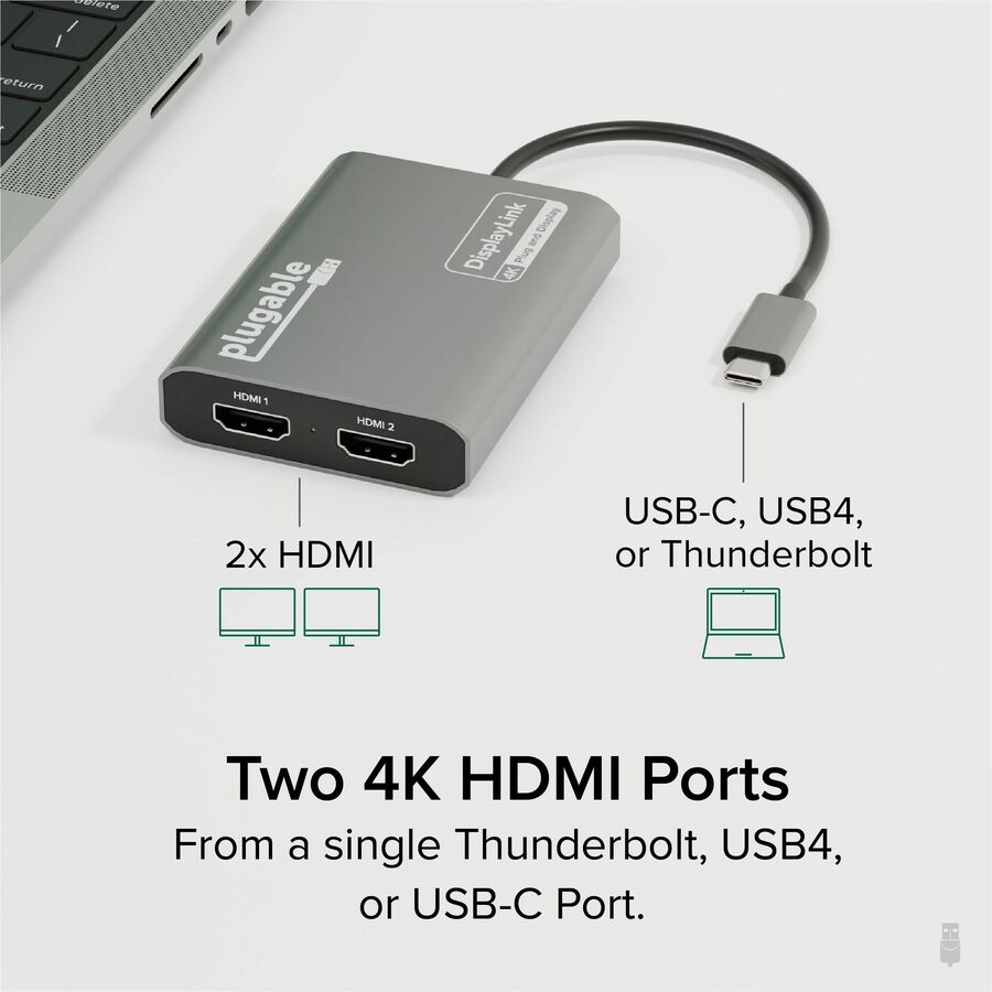 Plugable USB-C to HDMI Dual Monitor Adapter (USBC-6950M) with 4K Support for Mac and Windows