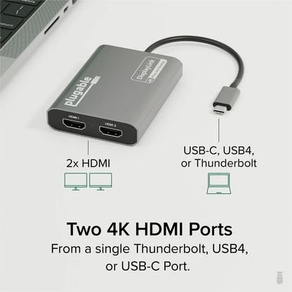 Plugable USB-C to HDMI Dual Monitor Adapter (USBC-6950M) with 4K Support for Mac and Windows