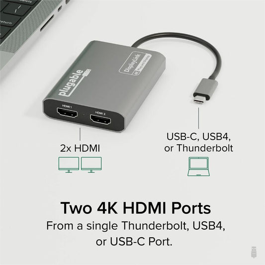 Plugable USB-C to HDMI Dual Monitor Adapter (USBC-6950M) with 4K Support for Mac and Windows