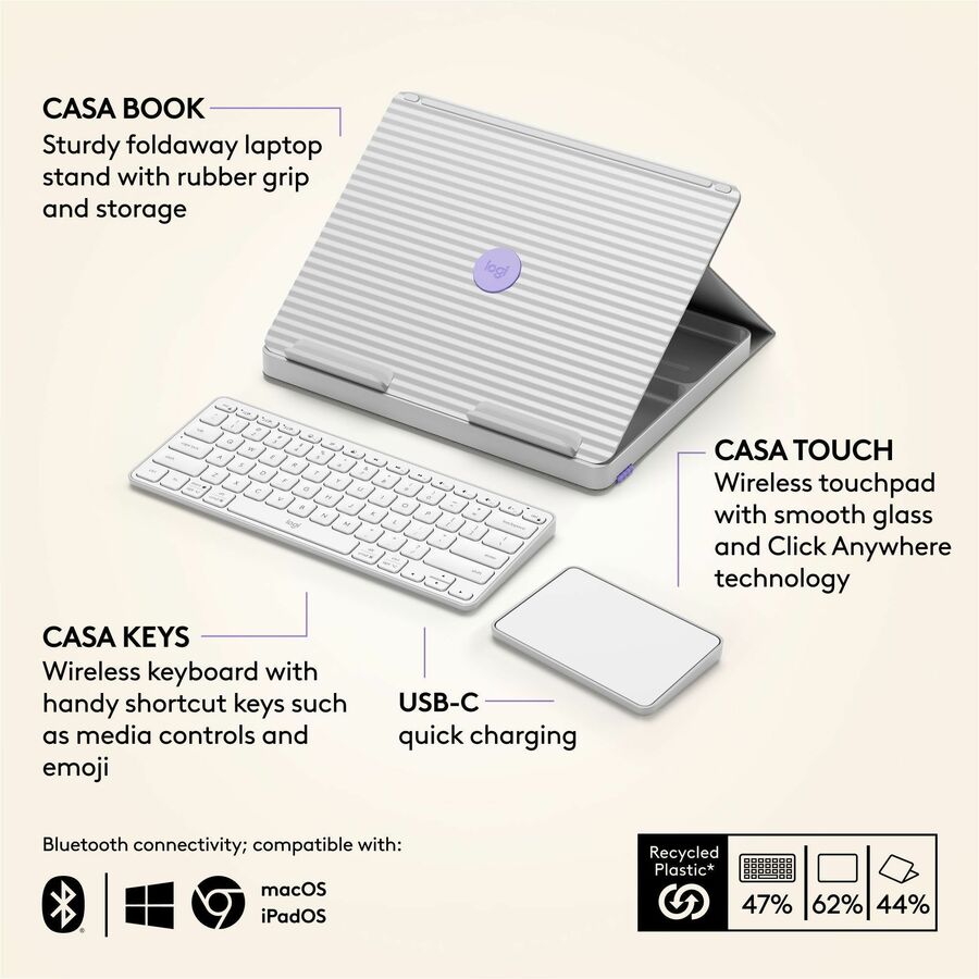 Logitech Casa Pop-Up Desk Work From Home Kit with Laptop Stand for 10 to 17-Inch Laptops - Nordic Calm