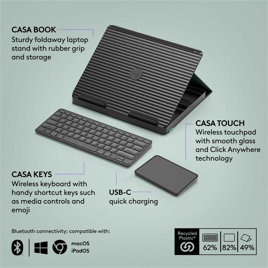 Logitech Casa Pop-Up Desk Work From Home Kit with Laptop Stand for 10-17 Inch Laptops and MacBooks