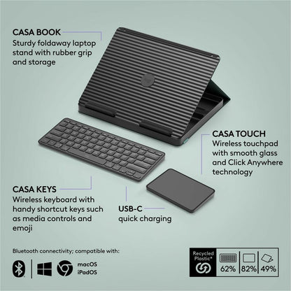 Logitech Casa Pop-Up Desk Work From Home Kit with Laptop Stand for 10-17 Inch Laptops and MacBooks
