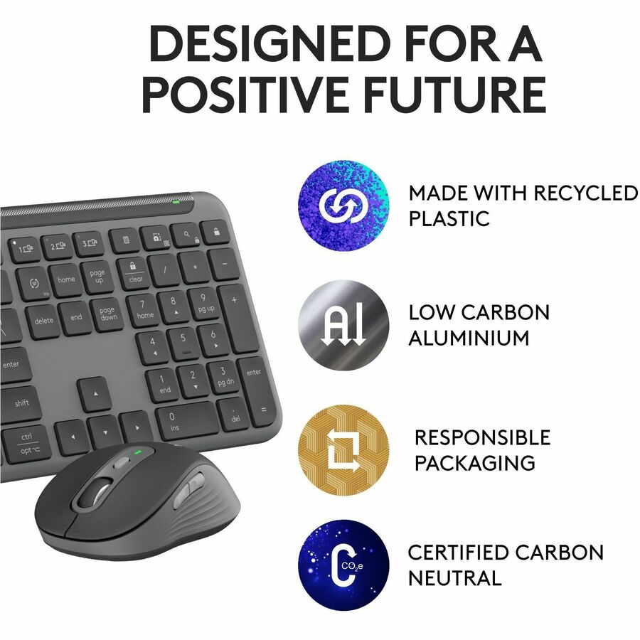 Logitech Signature Slim MK955 Wireless Keyboard and Mouse Combo for Business - Quiet, Secure, Multi-Device Connectivity in Graphite