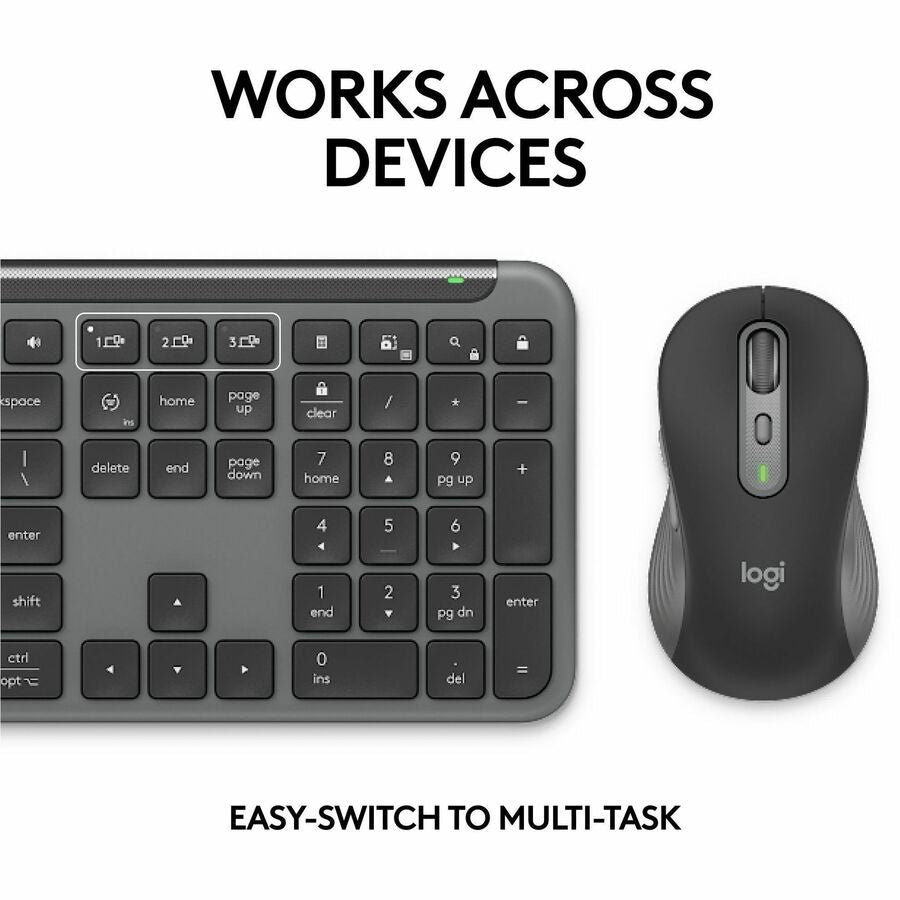 Logitech Signature Slim MK955 Wireless Keyboard and Mouse Combo for Business - Quiet, Secure, Multi-Device Connectivity in Graphite