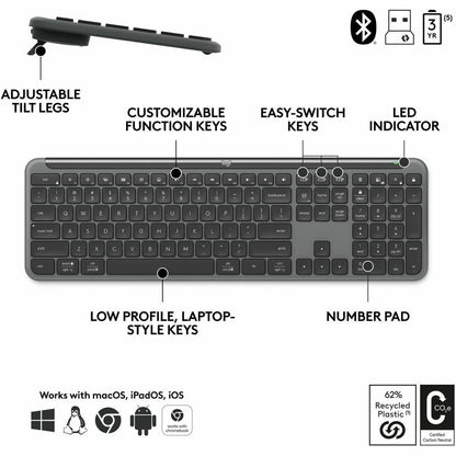 Logitech Signature Slim MK955 Wireless Keyboard and Mouse Combo for Business - Quiet, Secure, Multi-Device Connectivity in Graphite