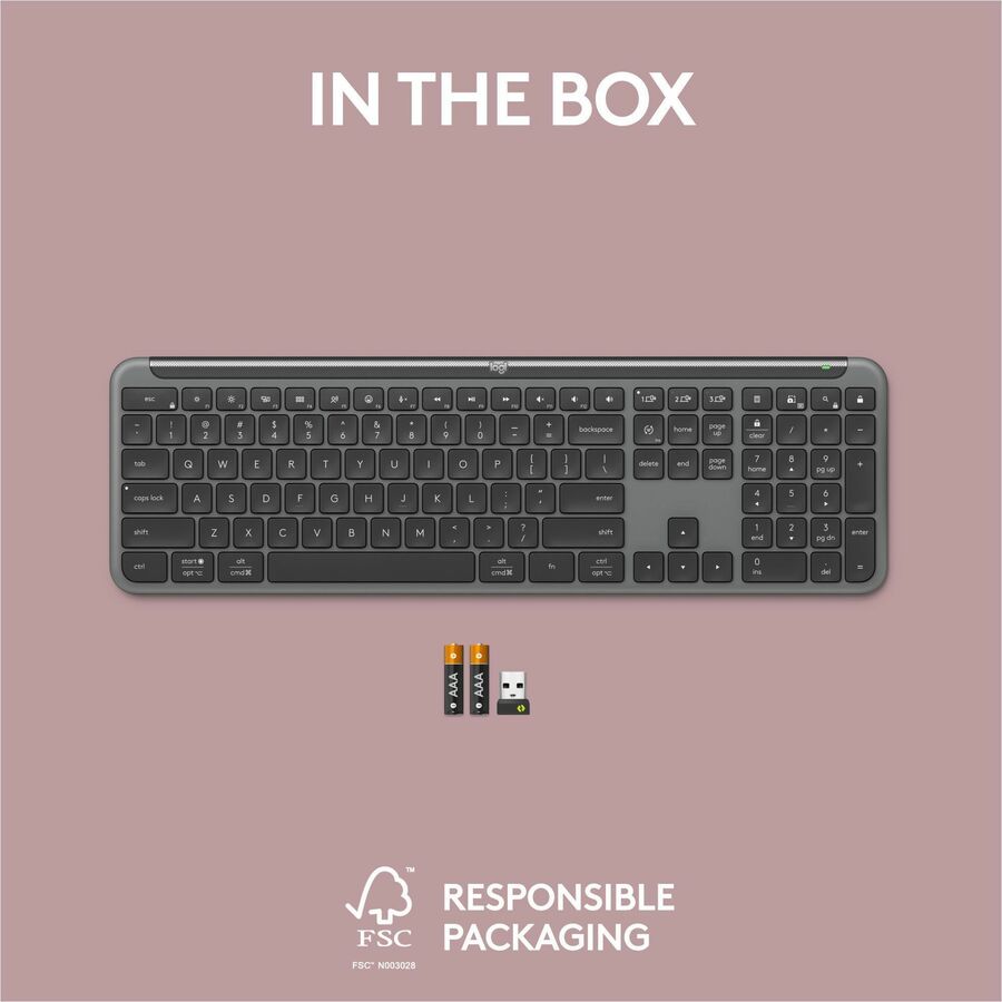Logitech Signature Slim K950 Wireless Keyboard - Graphite, Quiet, Multi-Device Bluetooth Connectivity