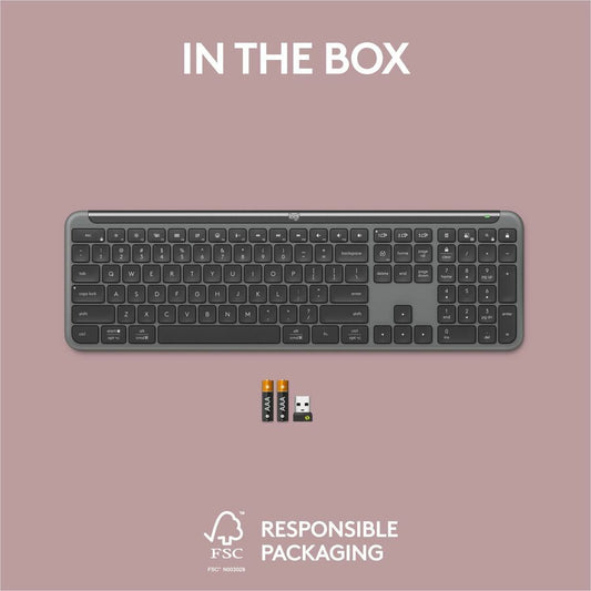 Logitech Signature Slim K950 Wireless Keyboard - Graphite, Quiet, Multi-Device Bluetooth Connectivity