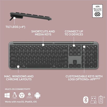 Logitech Signature Slim K950 Wireless Keyboard - Graphite, Quiet, Multi-Device Bluetooth Connectivity