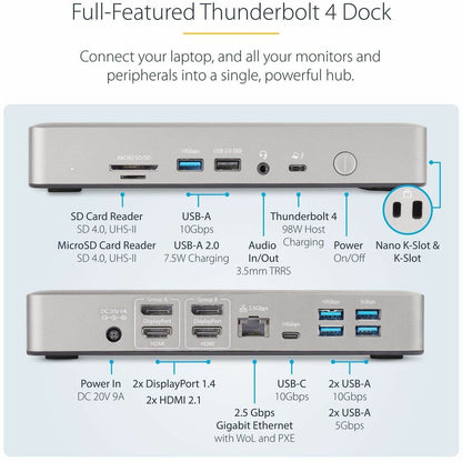 StarTech.com Universal USB4 and Thunderbolt 4 Docking Station with Quad and Dual Display Support, 98W Power Delivery and Enterprise Management