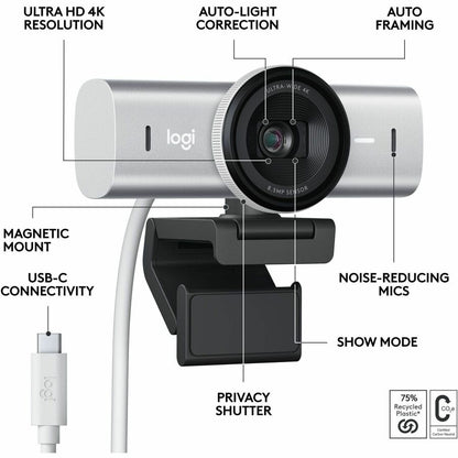 Logitech MX Brio Ultra HD 4K Webcam with Noise Reduction and Show Mode