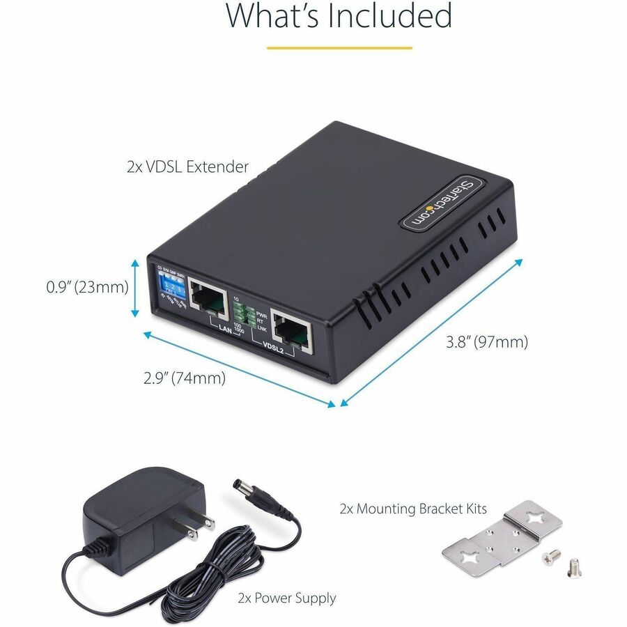 StarTech.com VDSL2 Ethernet Extender Kit VDSLLANEXTENDER1G for Long-Range Network Extension up to 0.6 miles