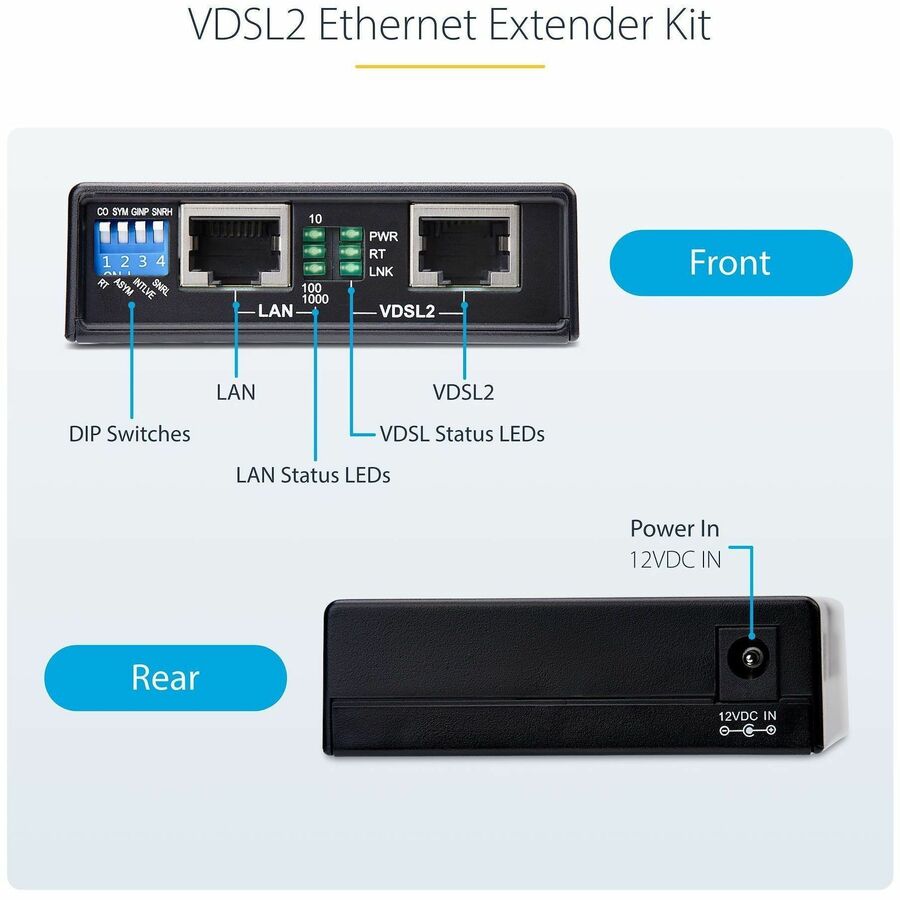 StarTech.com VDSL2 Ethernet Extender Kit VDSLLANEXTENDER1G for Long-Range Network Extension up to 0.6 miles