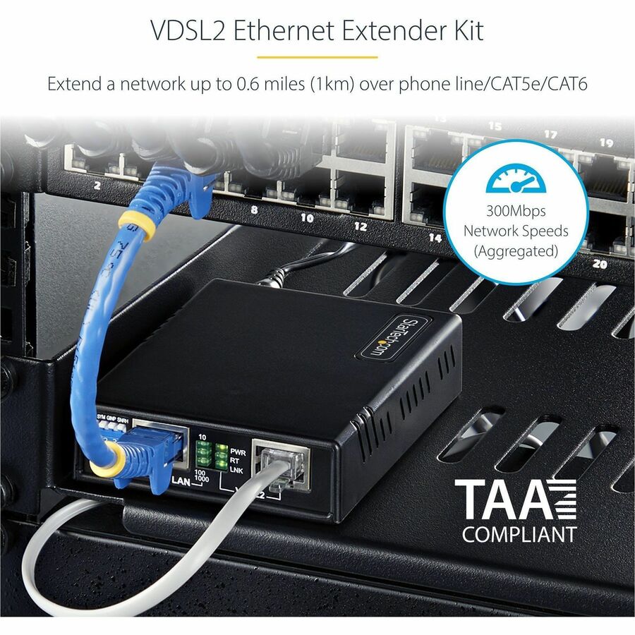 StarTech.com VDSL2 Ethernet Extender Kit VDSLLANEXTENDER1G for Long-Range Network Extension up to 0.6 miles