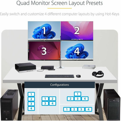 StarTech.com 4-Port KM Switch with Mouse Roaming and USB Audio for Multiple Computers