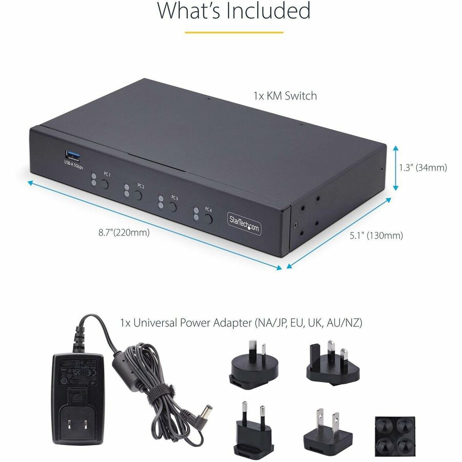 StarTech.com 4-Port KM Switch with Mouse Roaming and USB Audio for Multiple Computers