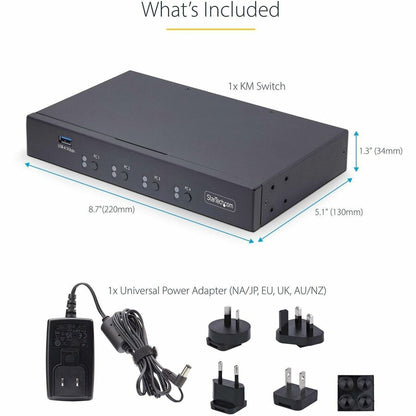 StarTech.com 4-Port KM Switch with Mouse Roaming and USB Audio for Multiple Computers