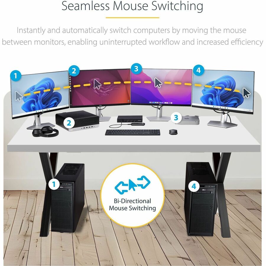 StarTech.com 4-Port KM Switch with Mouse Roaming and USB Audio for Multiple Computers