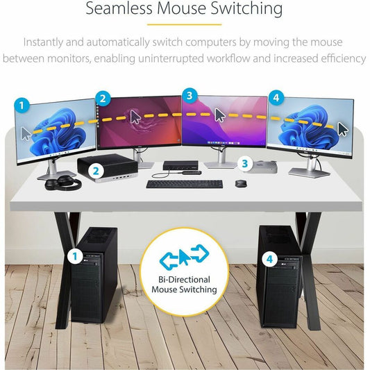 StarTech.com 4-Port KM Switch with Mouse Roaming and USB Audio for Multiple Computers