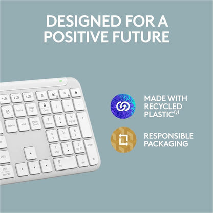 Logitech Signature Slim K950 Wireless Keyboard – Off White, Multi-Device Bluetooth Connectivity, Quiet Laptop-Style Typing