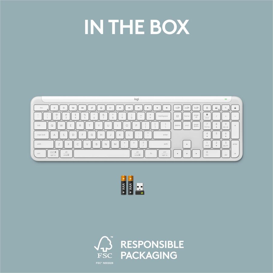Logitech Signature Slim K950 Wireless Keyboard – Off White, Multi-Device Bluetooth Connectivity, Quiet Laptop-Style Typing