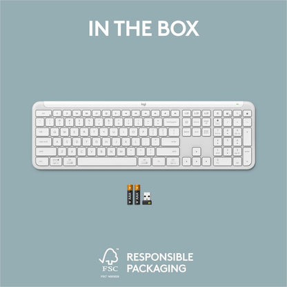 Logitech Signature Slim K950 Wireless Keyboard – Off White, Multi-Device Bluetooth Connectivity, Quiet Laptop-Style Typing