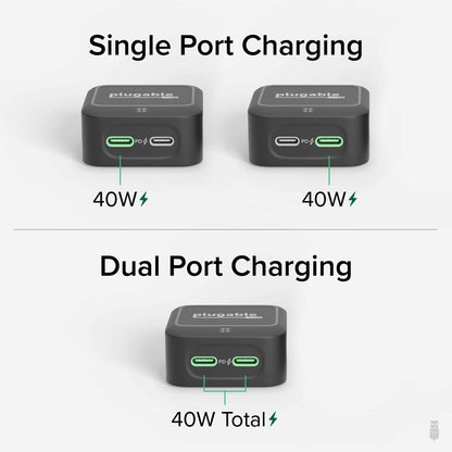 Plugable Technologies Dual USB-C Wall Charger PS-40C2B – 40W Fast Charging with Dual Ports and Compact Design