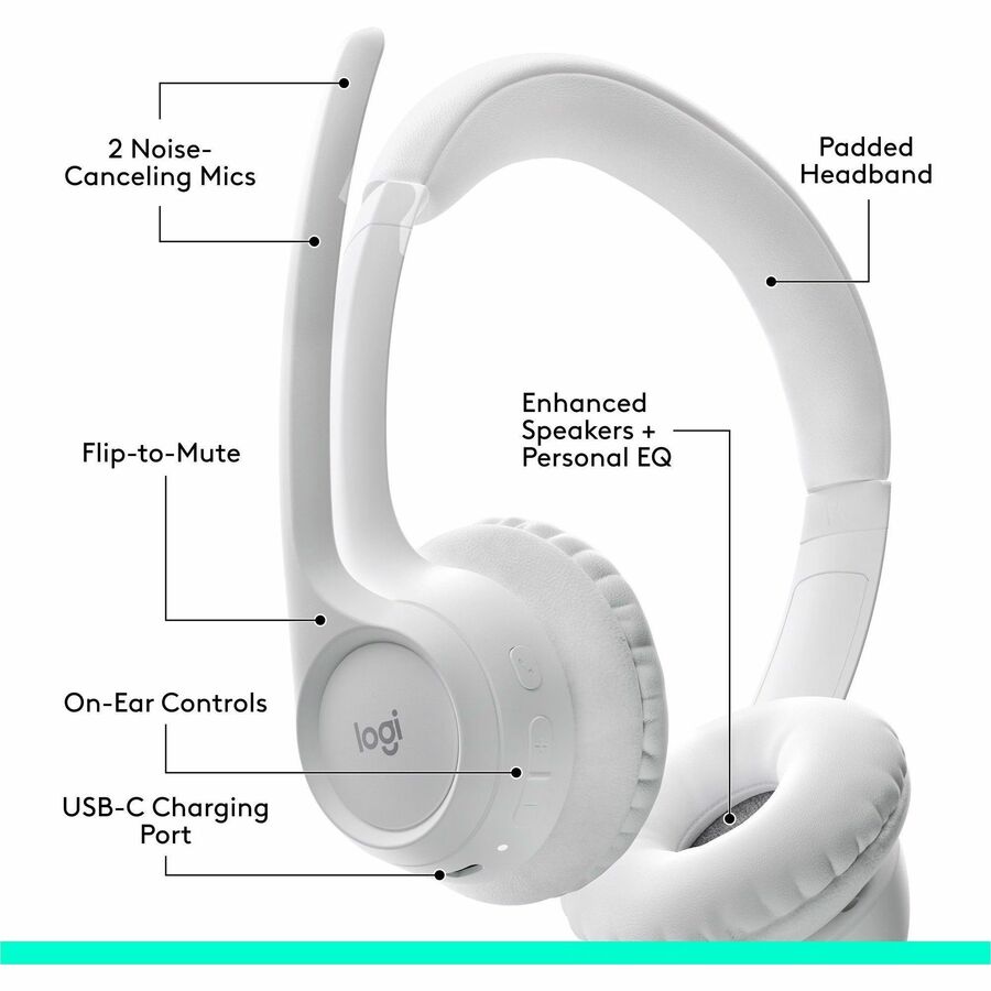 Logitech Zone 300 Wireless Bluetooth Headset with Noise-Canceling Microphone - Off White