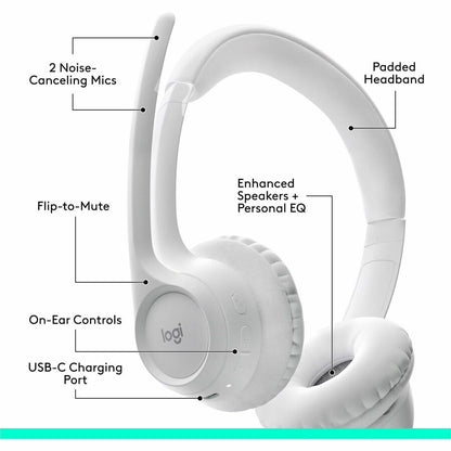 Logitech Zone 300 Wireless Bluetooth Headset with Noise-Canceling Microphone - Off White