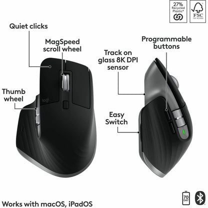 Logitech MX Keys S Combo for Mac – Wireless Keyboard and Mouse in Space Gray with Backlit Keys and Darkfield Tracking