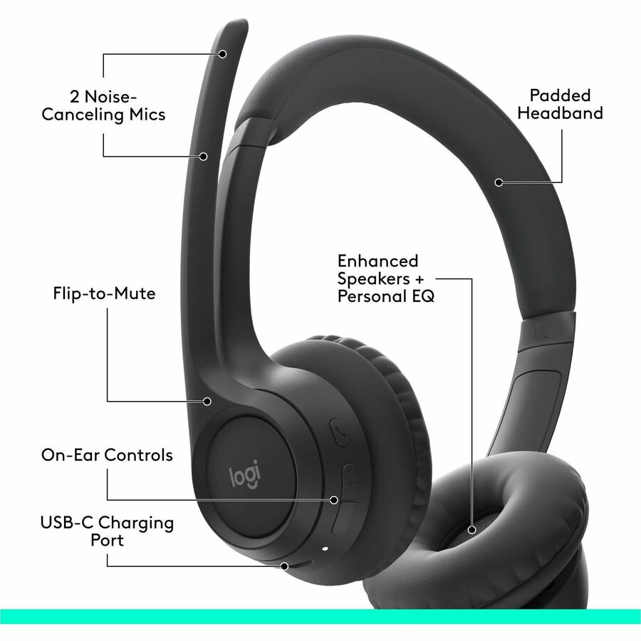 Logitech Zone 300 Wireless Bluetooth Headset with Noise-Canceling Microphone - Black