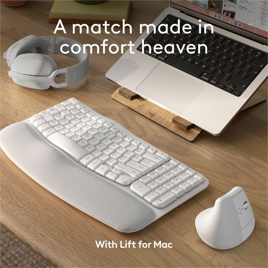 Logitech Wave Keys for Mac Wireless Ergonomic Keyboard with Cushioned Palm Rest – Off White