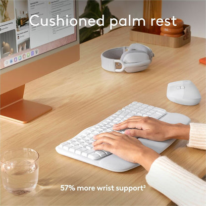 Logitech Wave Keys for Mac Wireless Ergonomic Keyboard with Cushioned Palm Rest – Off White