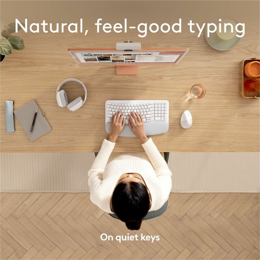 Logitech Wave Keys for Mac Wireless Ergonomic Keyboard with Cushioned Palm Rest – Off White