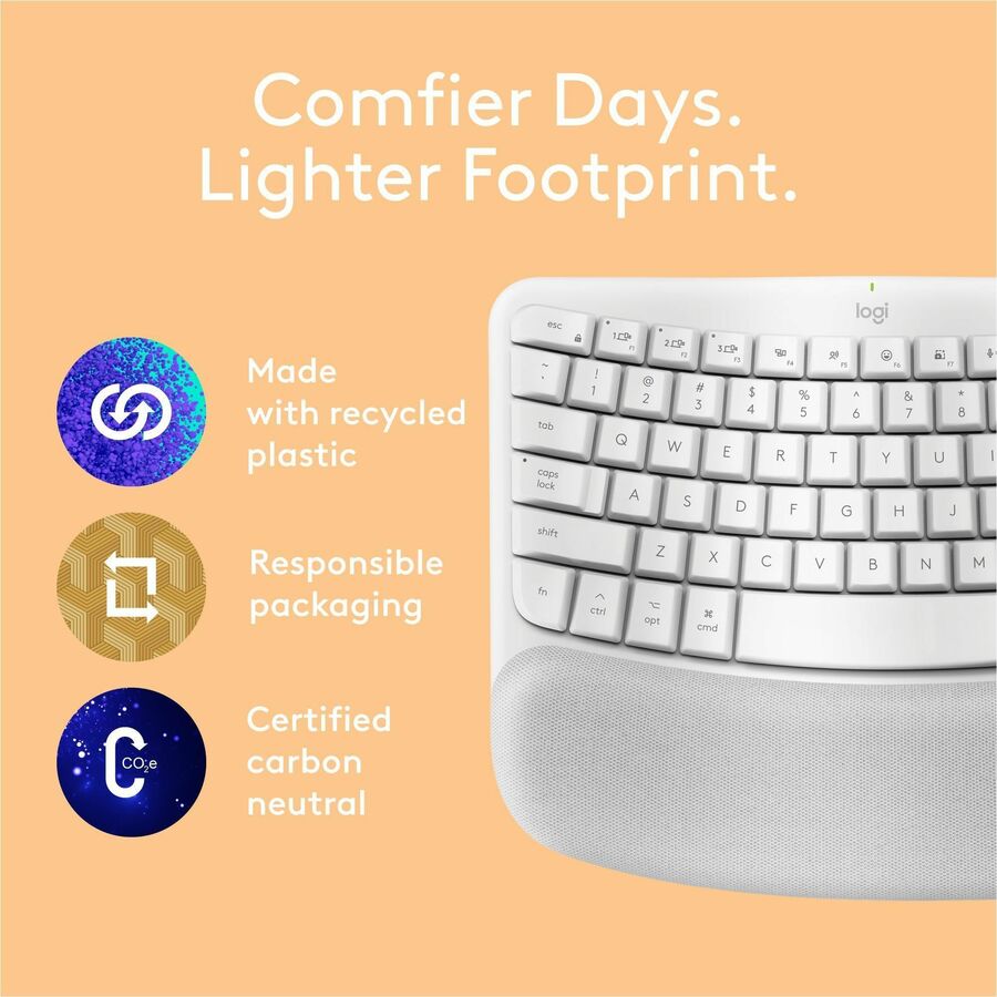 Logitech Wave Keys for Mac Wireless Ergonomic Keyboard with Cushioned Palm Rest – Off White