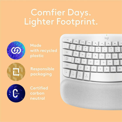 Logitech Wave Keys for Mac Wireless Ergonomic Keyboard with Cushioned Palm Rest – Off White