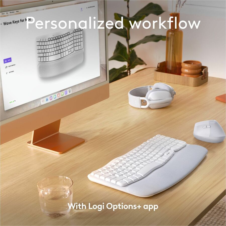 Logitech Wave Keys for Mac Wireless Ergonomic Keyboard with Cushioned Palm Rest – Off White