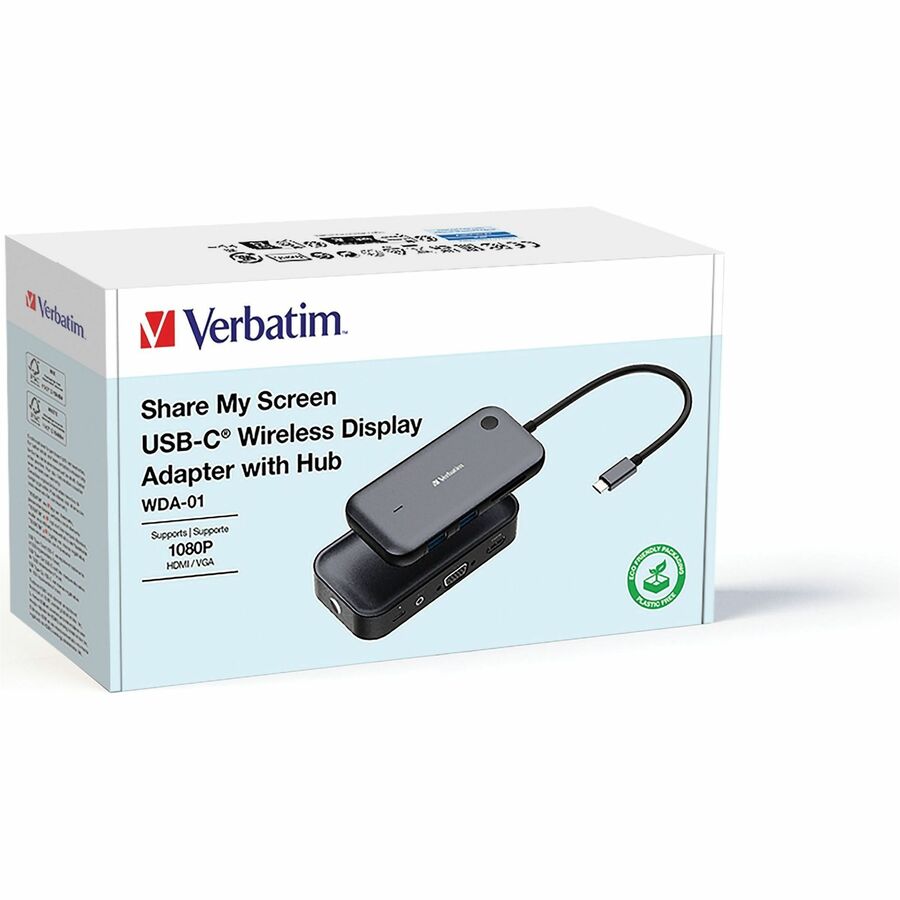 Verbatim Share My Screen 1080p USB-C Wireless Display Adapter with USB Hub and Card Reader - WDA-01