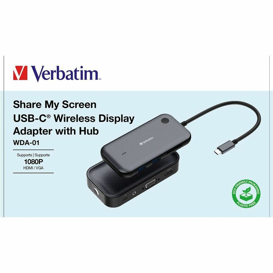 Verbatim Share My Screen 1080p USB-C Wireless Display Adapter with USB Hub and Card Reader - WDA-01