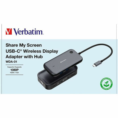 Verbatim Share My Screen 1080p USB-C Wireless Display Adapter with USB Hub and Card Reader - WDA-01