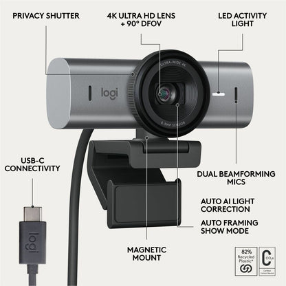 Logitech MX Brio 705 for Business 4K Webcam with Auto Light Correction and Show Mode