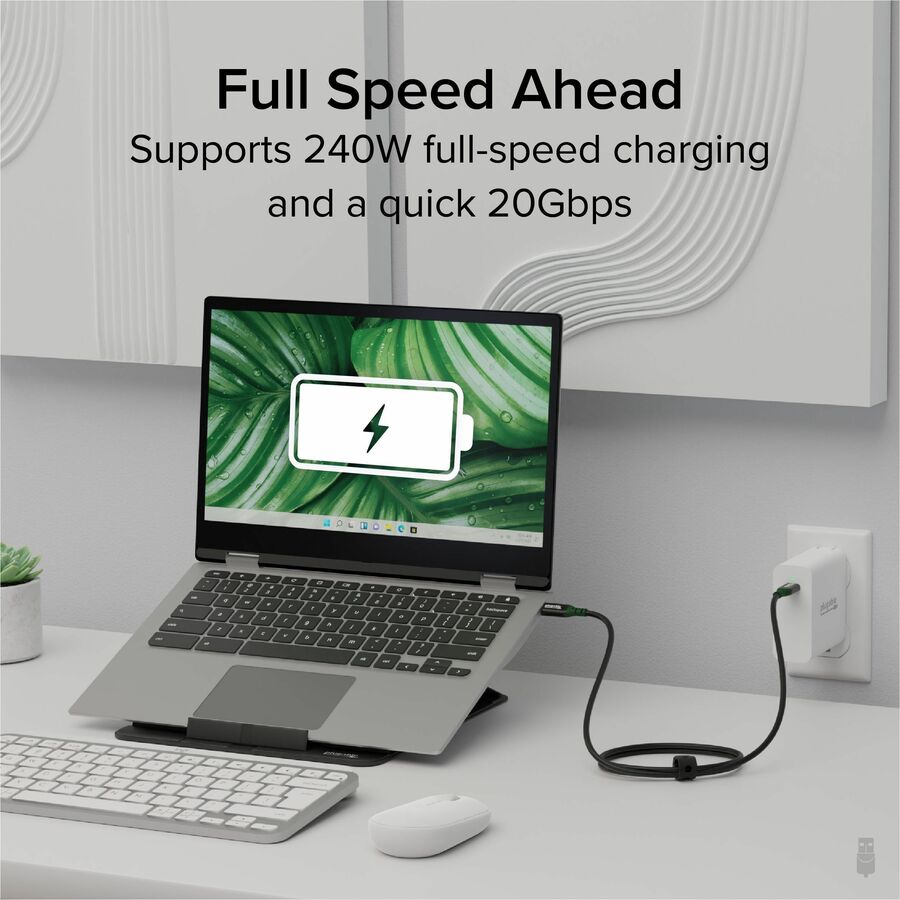 Plugable USB-C to USB-C Cable with 240W Power Delivery and 20Gbps Data Transfer - 3.3 ft