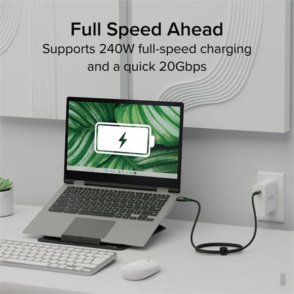 Plugable USB-C to USB-C Cable with 240W Power Delivery and 20Gbps Data Transfer - 3.3 ft