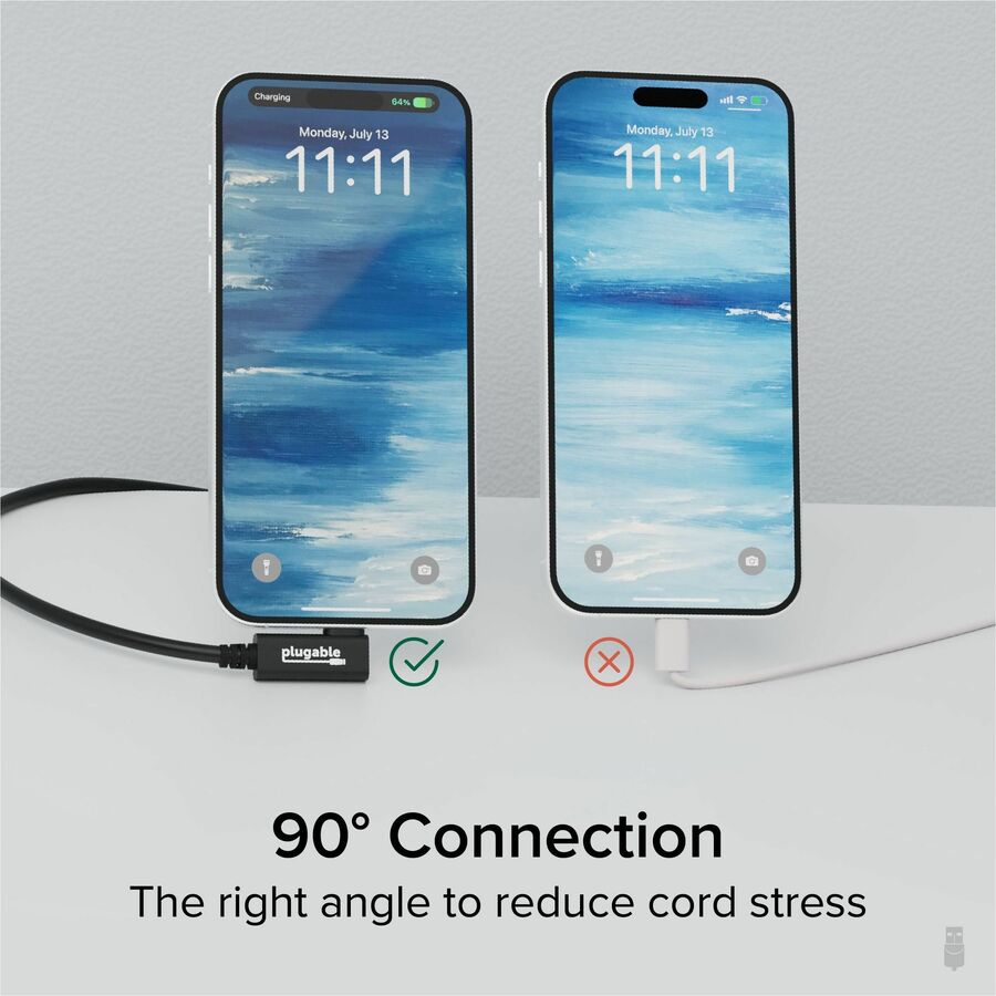 Plugable Thunderbolt 4 Cable with Right Angle Connector – 2.6 ft, 240W EPR Power Delivery, 40Gbps Data Transfer, Supports 8K Display