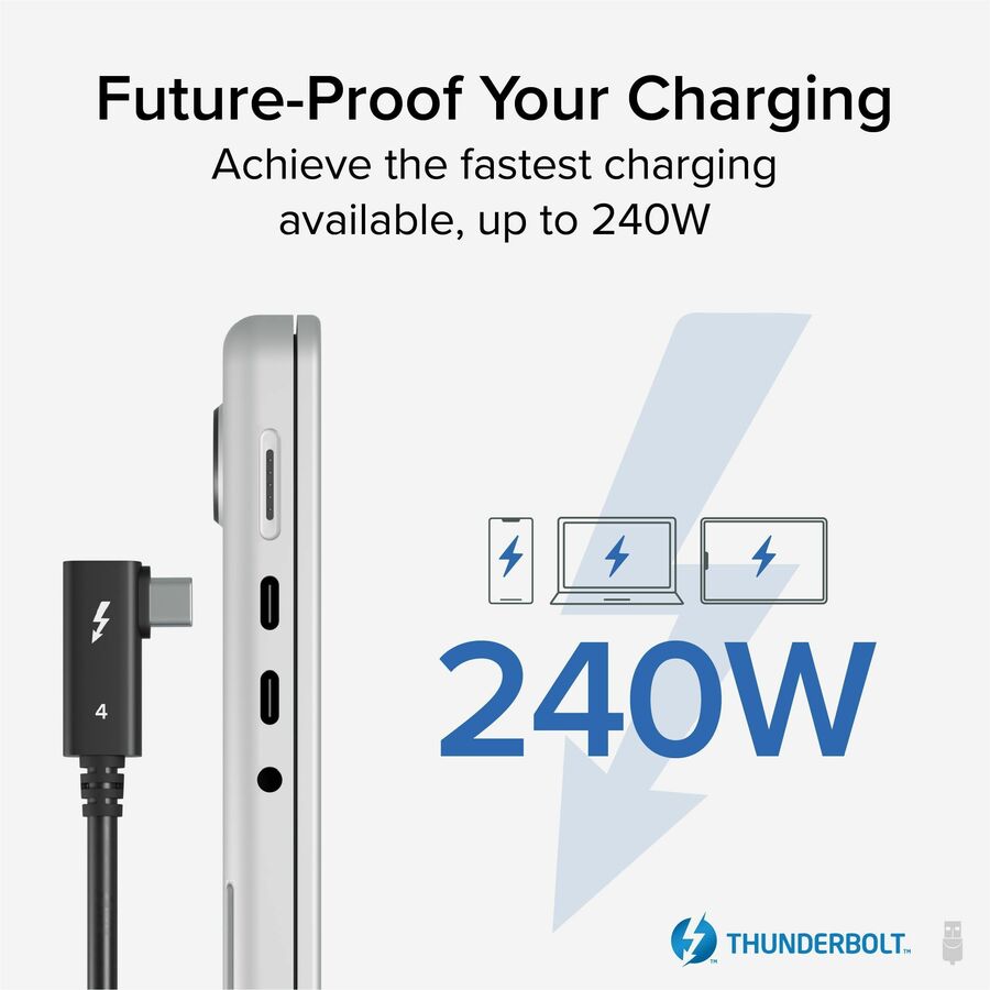 Plugable Thunderbolt 4 Cable with Right Angle Connector – 2.6 ft, 240W EPR Power Delivery, 40Gbps Data Transfer, Supports 8K Display