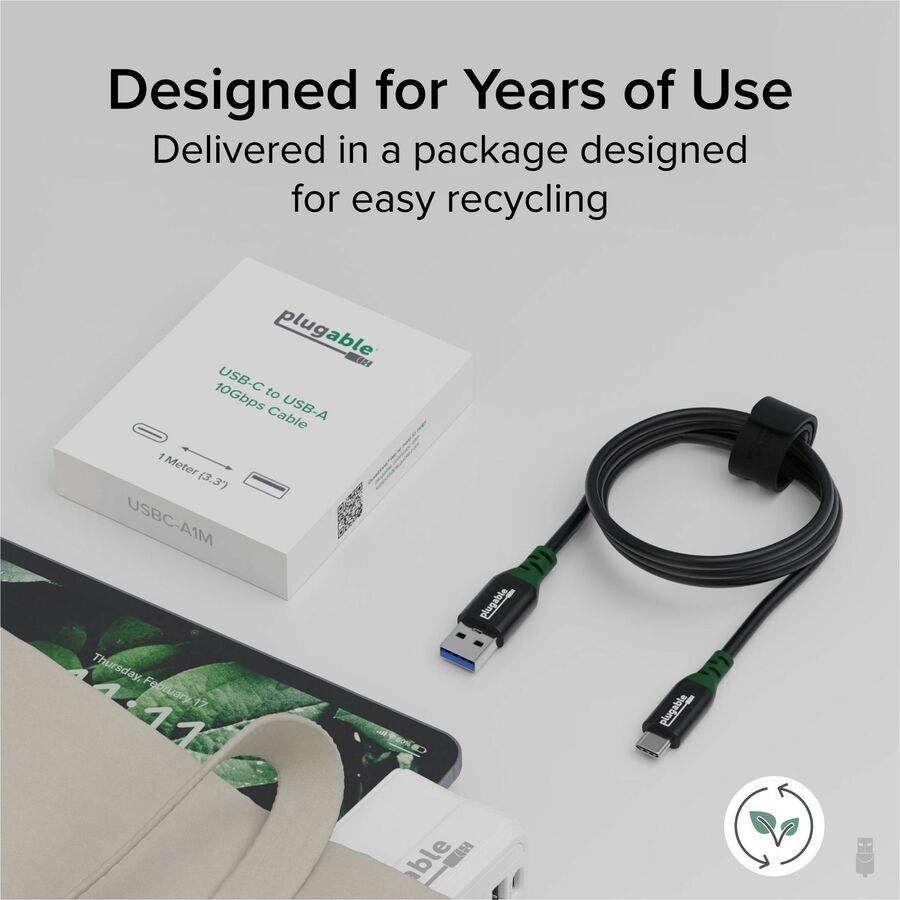 Plugable USB-C to USB-A 3.3ft Cable - USB 3.2 Gen 2 Data Transfer & Charging