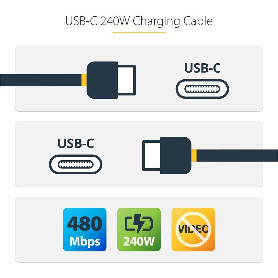 StarTech.com 6ft USB-C Charging and Data Transfer Cable with 240W Power Delivery for MacBook Pro and High-Performance Devices