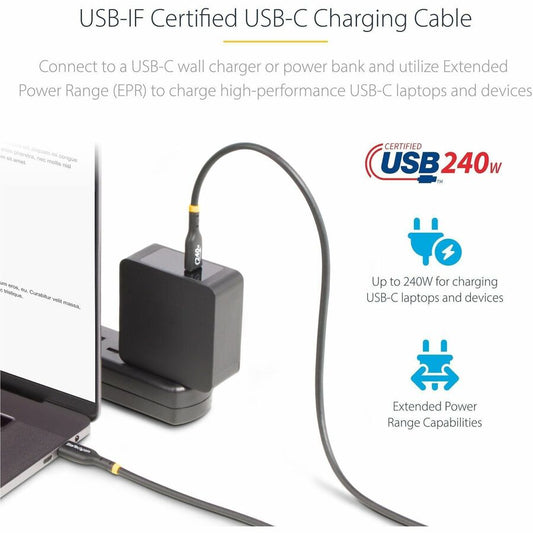 StarTech.com 6ft USB-C Charging and Data Transfer Cable with 240W Power Delivery for MacBook Pro and High-Performance Devices